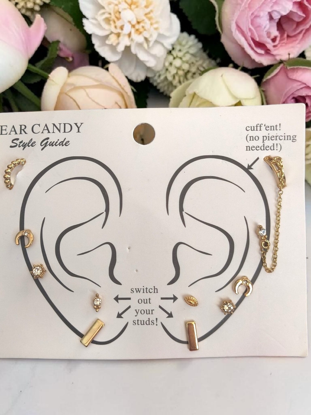 Gold Ear Cuff and Stud Earring Set